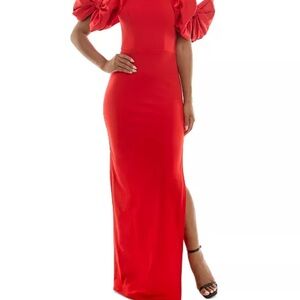 Red Maxi Dress with Short Bow Sleeves New Years Party Christmas Party